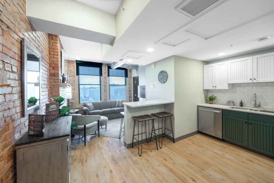 Duluth Rental Suite 201 - living area, hardwood floors
