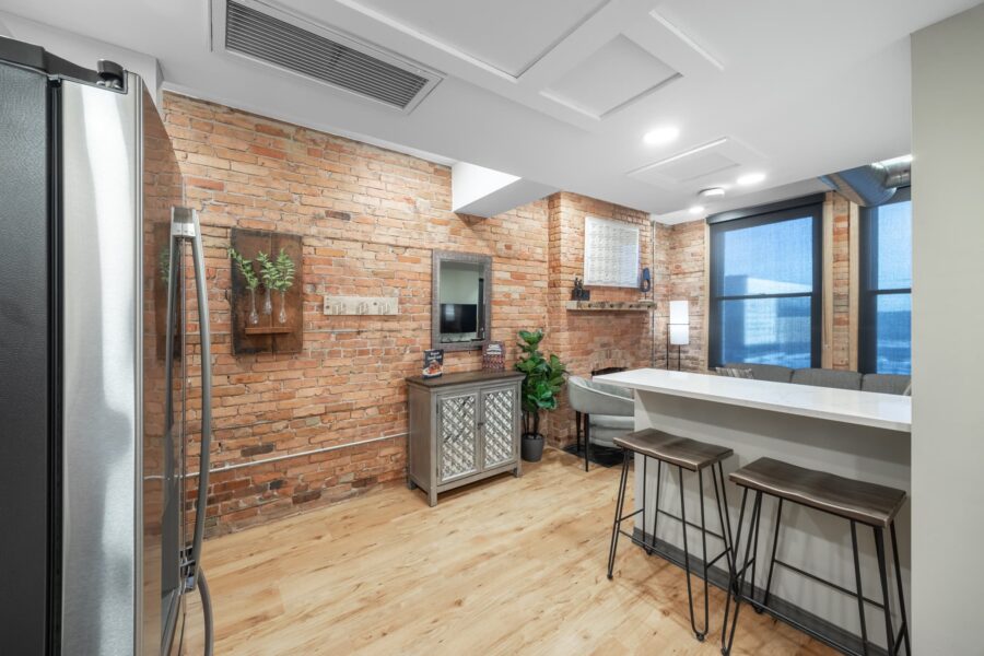 Duluth Rental Suite 201 - Breakfast bar, exposed brick and views