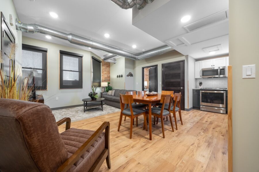 Duluth Rental Suite 203 - Dining area and living area overview