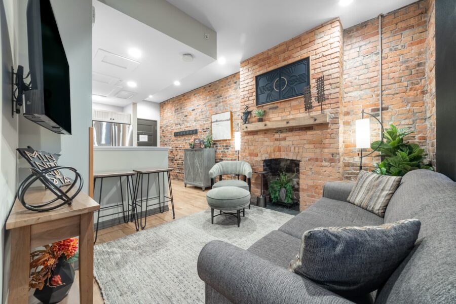 Duluth Rental Suite 301 - Living area with Fireplace
