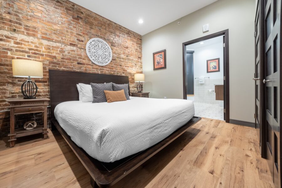 Duluth Rental Suite 301 - King size bedroom, exposed brick, closet