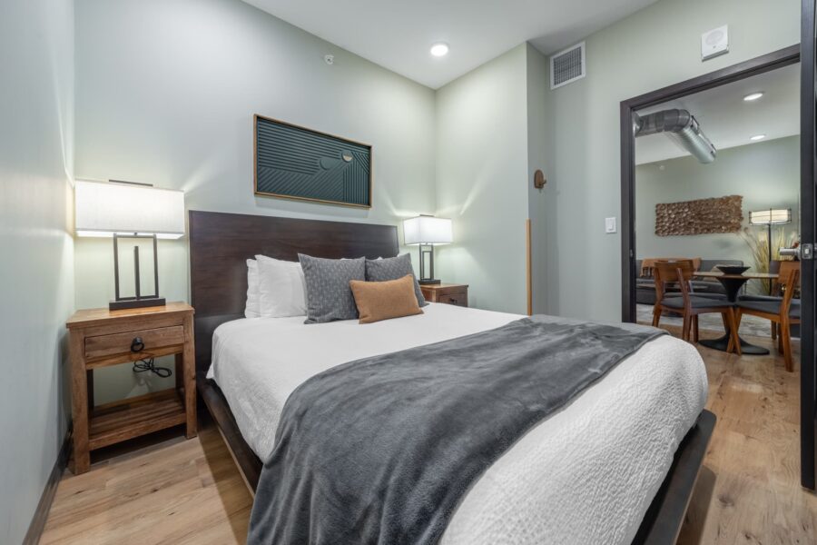 Duluth Rental Suite 302 - View from Bedroom to living area, hardwood floors